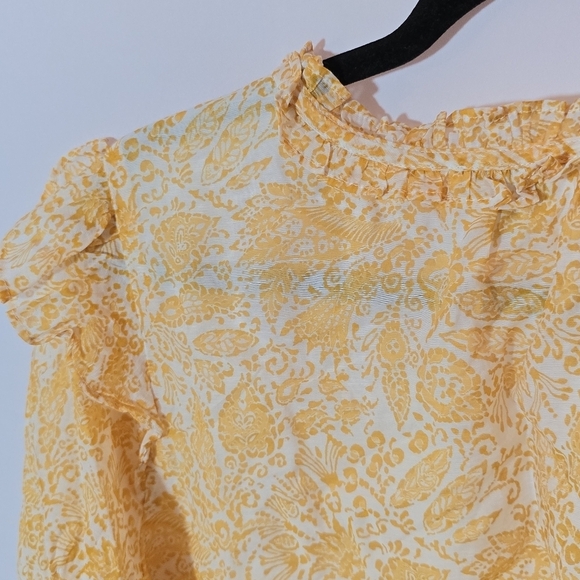 J Crew Factory Yellow Paisley Floral Lined Ruffle Sleeve V Neck Blouse, Sz L - Picture 5 of 9